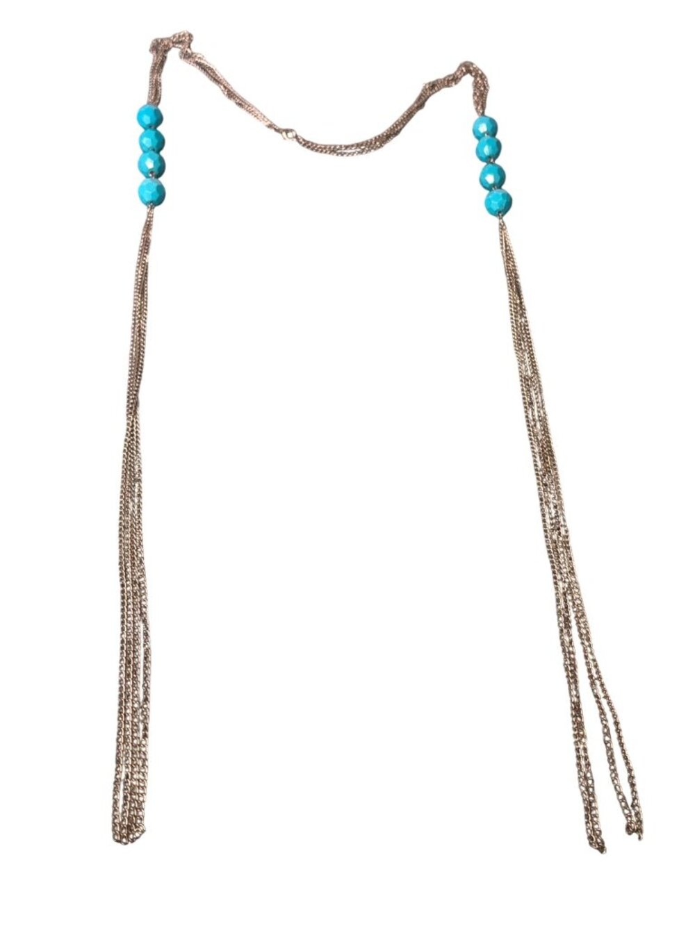 4 Strand Silvertone Chain Faceted Blue Plastic Beaded Wrap Around Necklace